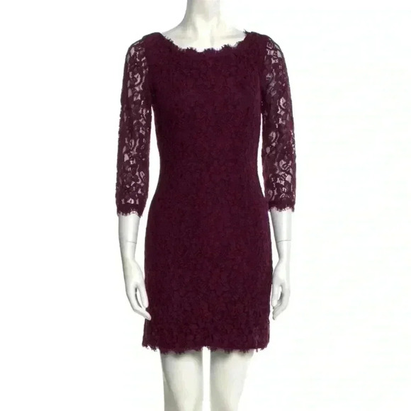 Diane Von Furstenberg Dresses & Skirts - Diane von Furstenberg Lace Pattern Mini Dress women’s size xxs maroon purple